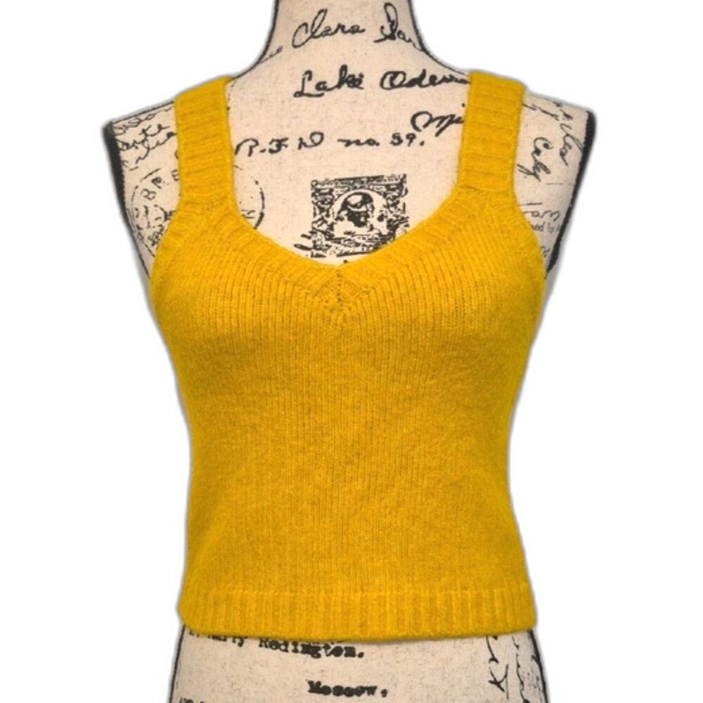 Zara Alpaca Blend Fuzzy Knit Tank Top Sweater Vest M Mustard Yellow
